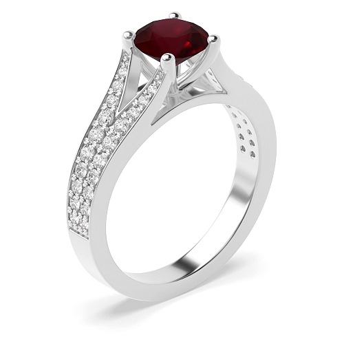 4 Prong Ruby Side Stone Engagement Ring