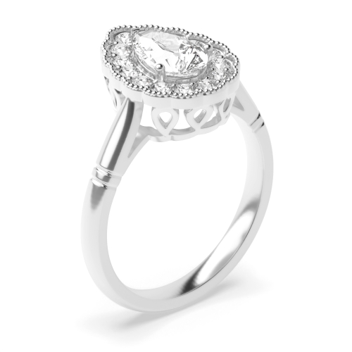 Prong Setting Pear Shape Vintage Miligrain Style Halo Lab Grown Diamond Engagement Rings
