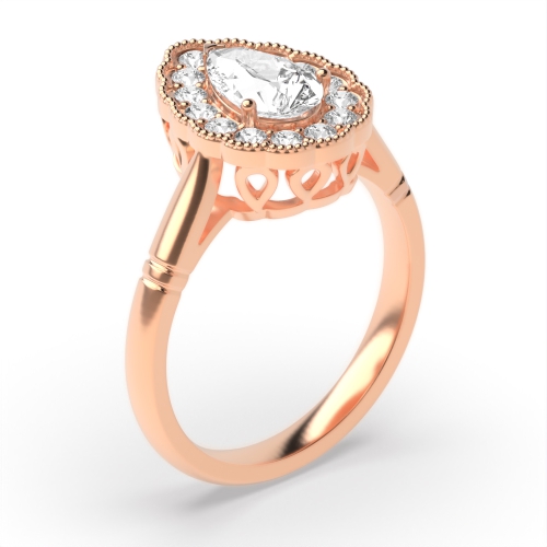 Prong Pear Rose Gold miligrain Vintage Wedding Engagement Rings
