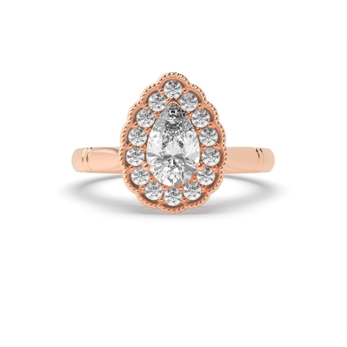Prong Pear Rose Gold miligrain Vintage Wedding Engagement Rings