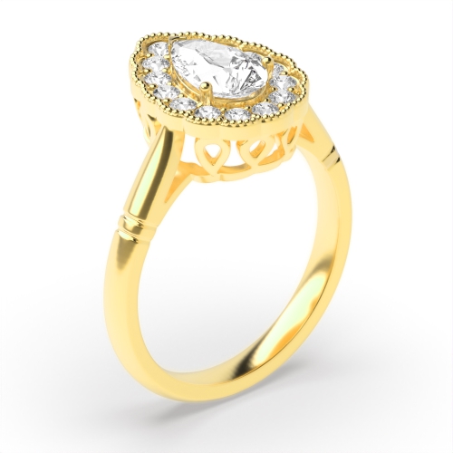 Prong Pear Yellow Gold Vintage miligrain Antique Engagement Rings