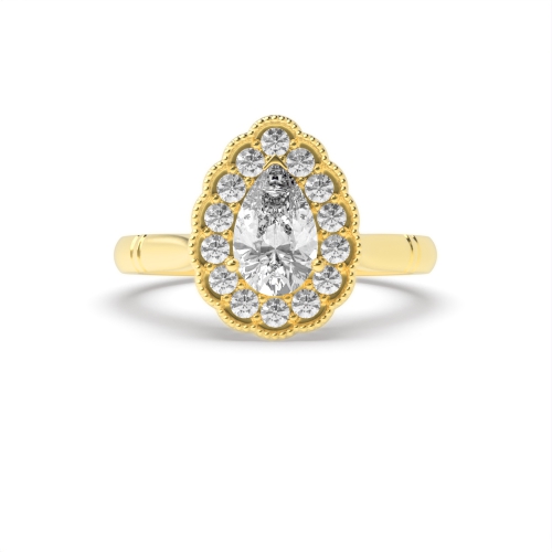 Prong Pear Yellow Gold Vintage miligrain Antique Engagement Rings