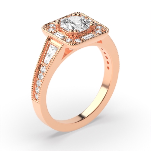 4 Prong Cushion Rose Gold Unique Vintage Wedding Engagement Rings