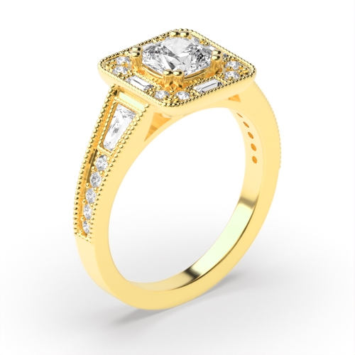 4 Prong Cushion Yellow Gold Unique Antique Engagement Rings