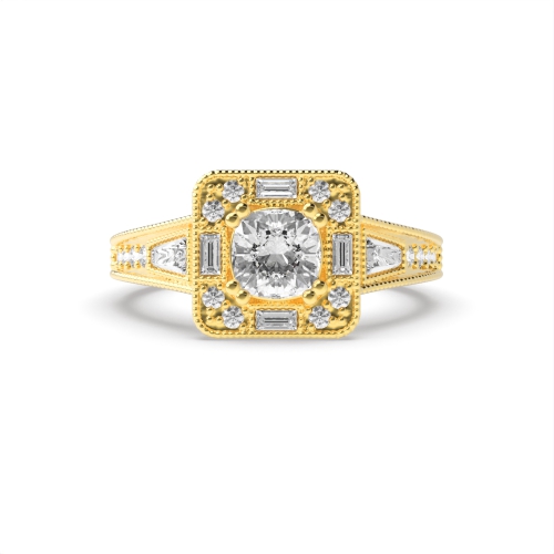 4 Prong Cushion Yellow Gold Unique Antique Engagement Rings