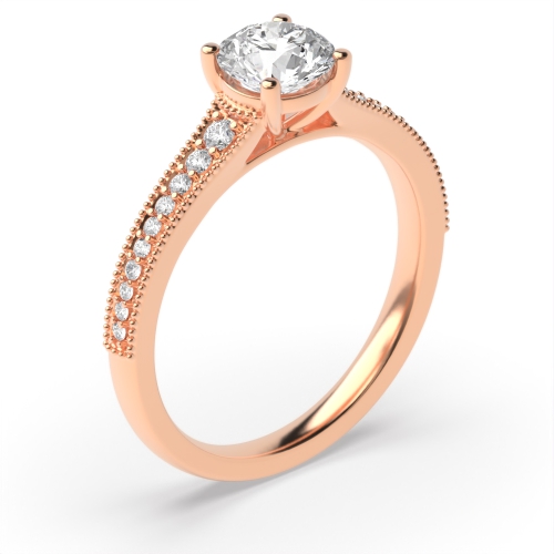 4 Prong Round Rose Gold Tapered up shoulder with milligrain edge Engagement Rings
