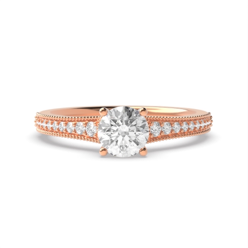 4 Prong Round Rose Gold Tapered up shoulder with milligrain edge Engagement Rings