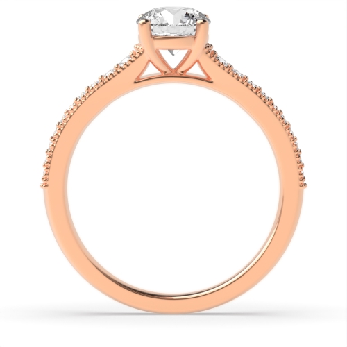 4 Prong Round Rose Gold Tapered up shoulder with milligrain edge Engagement Rings