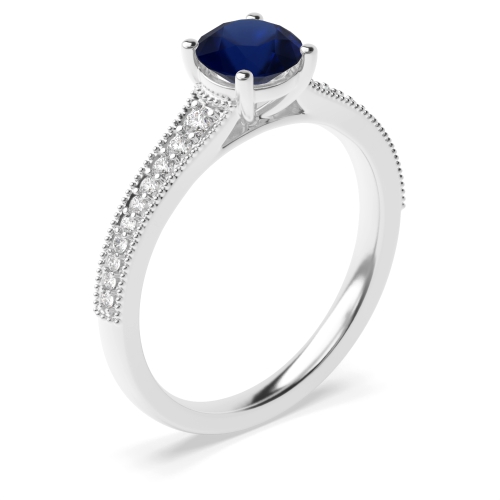 4 Prong Round Tapered up shoulder with milligrain edge Blue Sapphire Engagement Rings