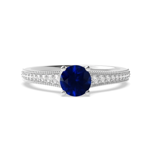 4 Prong Round Tapered up shoulder with milligrain edge Blue Sapphire Engagement Rings