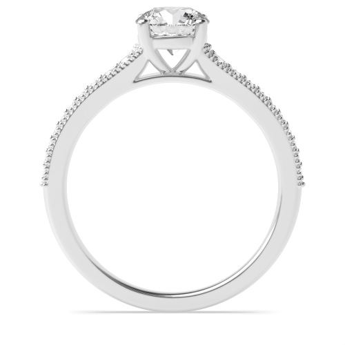 4 Prong Round Silver Tapered up shoulder with milligrain edge Side Stone Engagement Rings