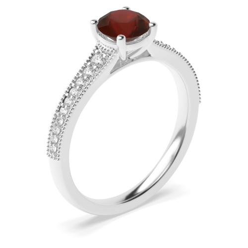 4 Prong Round Tapered up shoulder with milligrain edge Garnet Engagement Rings