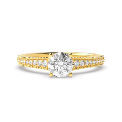 4 Prong Round Yellow Gold Tapered up shoulder with milligrain edge Engagement Rings