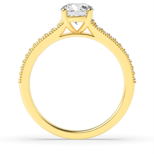 4 Prong Round Yellow Gold Tapered up shoulder with milligrain edge Engagement Rings