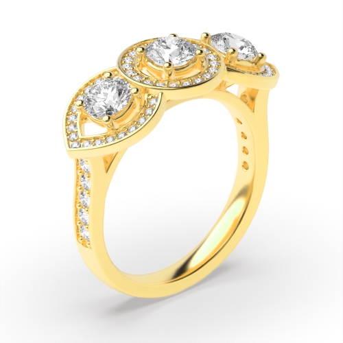 Prong Setting Round Shape 3 Stone Halo Diamond Engagement Rings