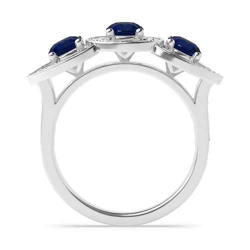 4 Prong Round Three stone Blue Sapphire Engagement Rings