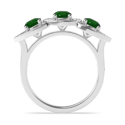 4 Prong Round Three stone Emerald Engagement Rings