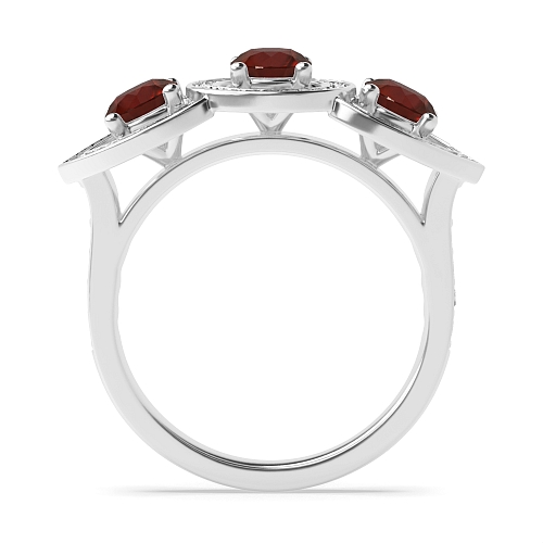 4 Prong Round Three stone Garnet Halo Engagement Rings