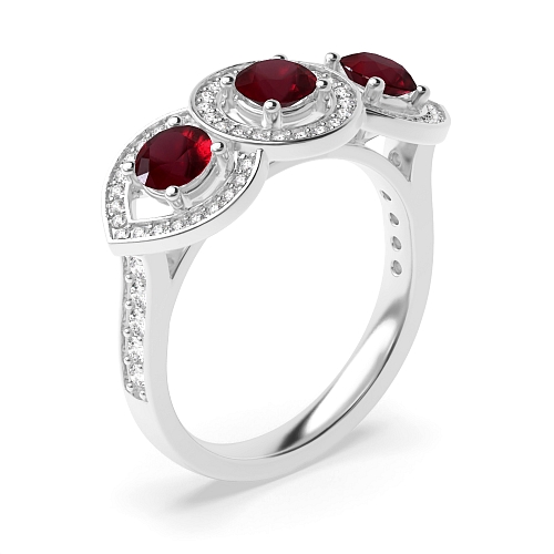 4 Prong Round Three stone Ruby Engagement Rings
