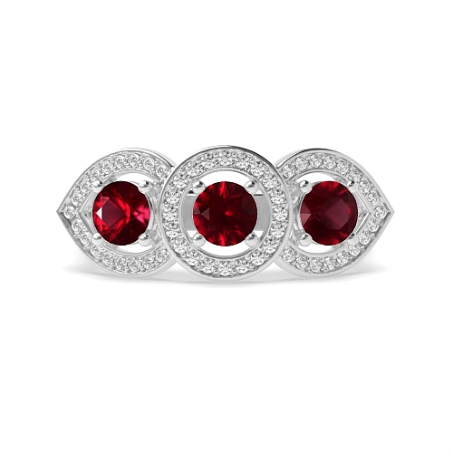 4 Prong Round Three stone Ruby Engagement Rings