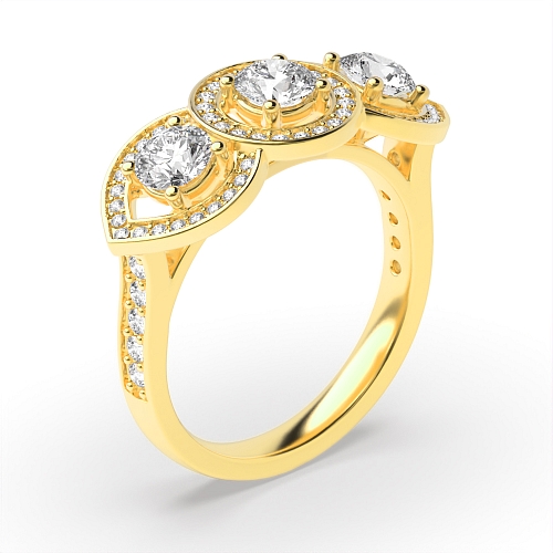 4 Prong Round Yellow Gold Three stone Engagement Rings