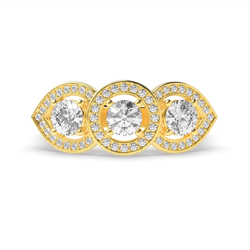4 Prong Round Yellow Gold Three stone Engagement Rings