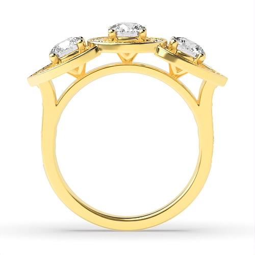 4 Prong Round Yellow Gold Three stone Engagement Rings
