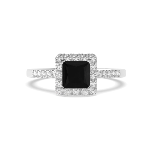 4 Prong Princess Classic Black Diamond Halo Engagement Ring