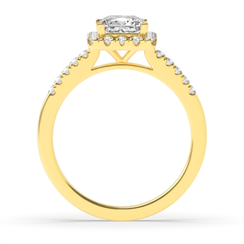 4 Prong Princess Yellow Gold Halo Engagement Ring