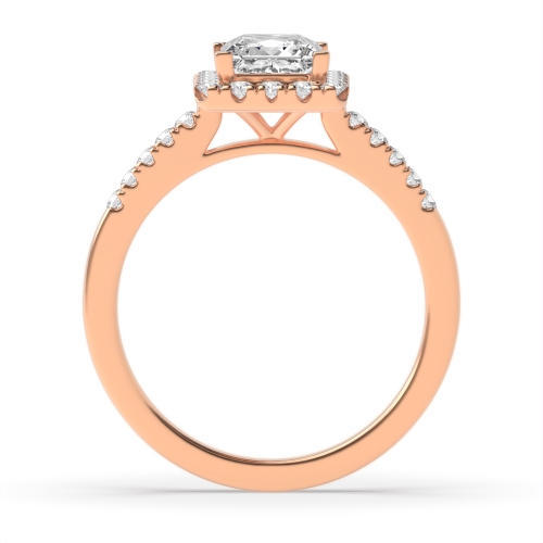 4 Prong Princess Rose Gold Classic mid set Halo Engagement Rings
