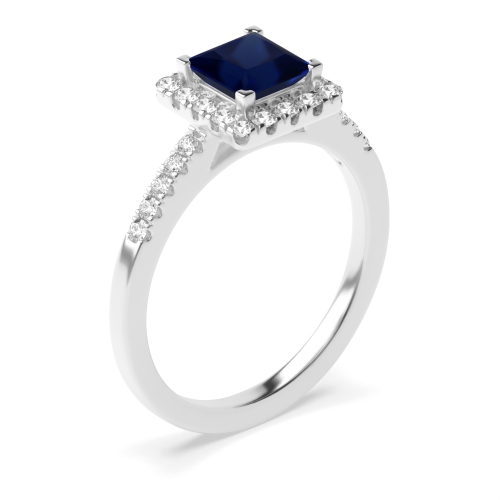 Princess Classic mid set Blue Sapphire Engagement Rings