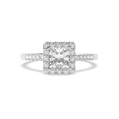 4 Prong Princess Platinum Classic Halo Engagement Ring