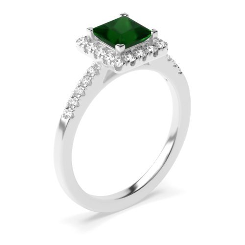 4 Prong Princess Classic mid set Emerald Halo Engagement Rings