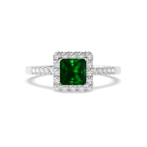 4 Prong Princess Classic mid set Emerald Halo Engagement Rings