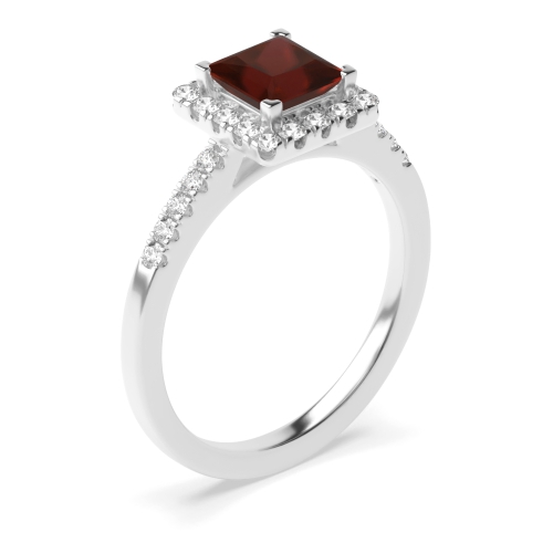 4 Prong Princess Classic mid set Garnet Halo Engagement Rings