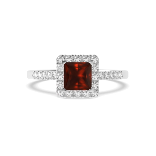 4 Prong Princess Classic mid set Garnet Halo Engagement Rings