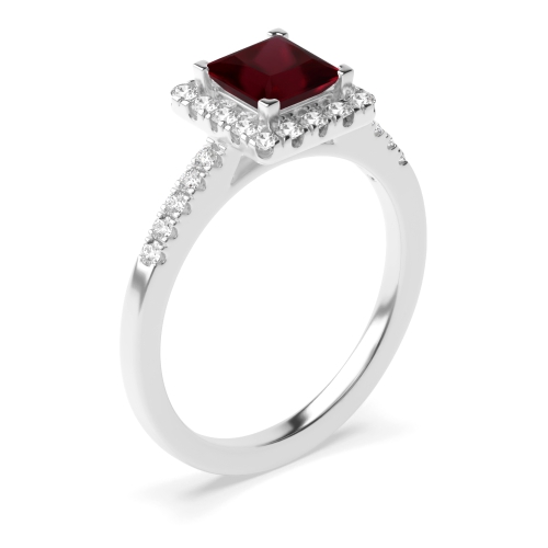 4 Prong Princess Classic Ruby Halo Engagement Ring