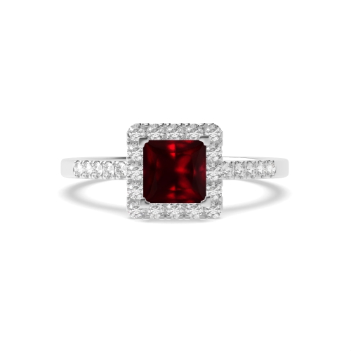 4 Prong Princess Classic Ruby Halo Engagement Ring