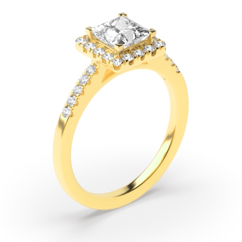 4 Prong Princess Yellow Gold Classic mid set Side Stone Engagement Rings