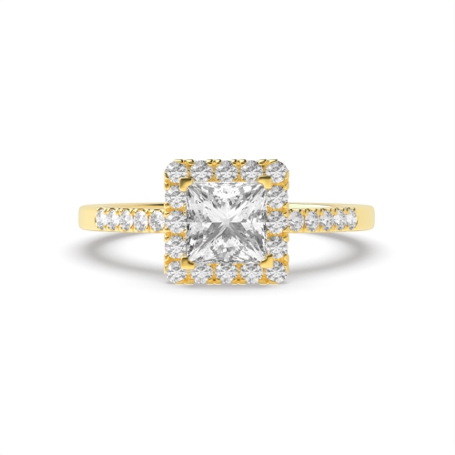 4 Prong Princess Yellow Gold Classic mid set Side Stone Engagement Rings