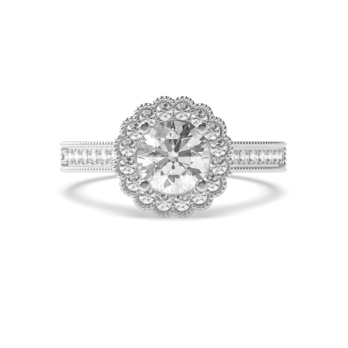 4 Prong Round Miligrain Halo Engagement Ring
