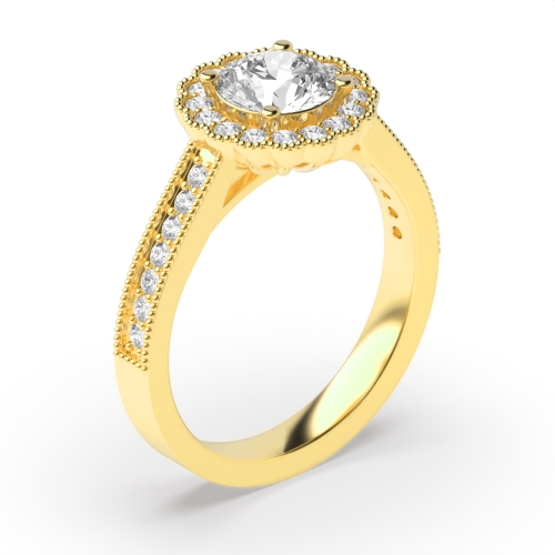 Prong Setting Round Shape Miligrain Basel on Halo Diamond Engagement Rings
