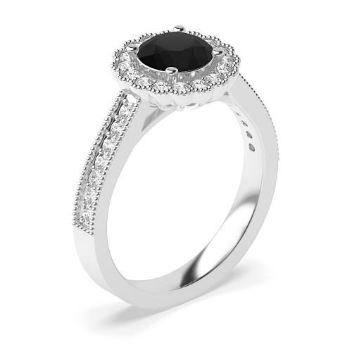 4 Prong Round Miligrain Black Diamond Engagement Rings