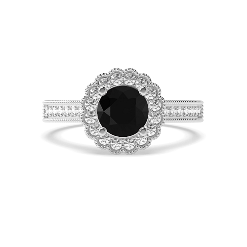 4 Prong Round Miligrain Black Diamond Engagement Rings
