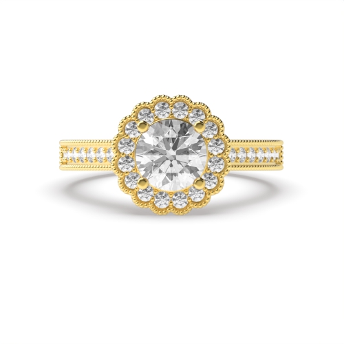 4 Prong Round Yellow Gold Miligrain Antique Engagement Rings