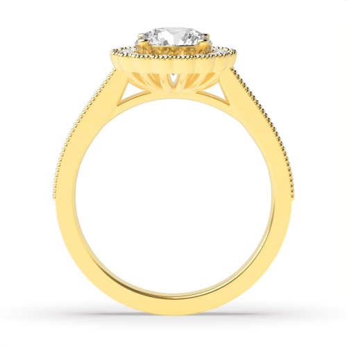 4 Prong Round Yellow Gold Miligrain Antique Engagement Rings