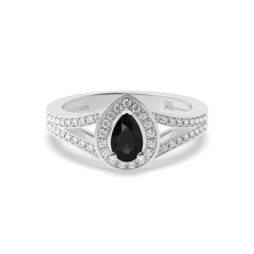 Prong Setting Pear Shape 2 Row Shoulder Halo Black Diamond Engagement Rings
