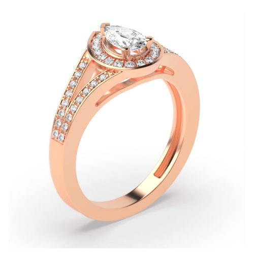 Prong Setting Pear Shape 2 Row Shoulder Halo Diamond Engagement Rings