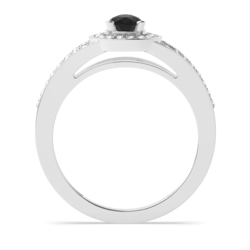 4 Prong Split Shank Black Diamond Halo Engagement Ring