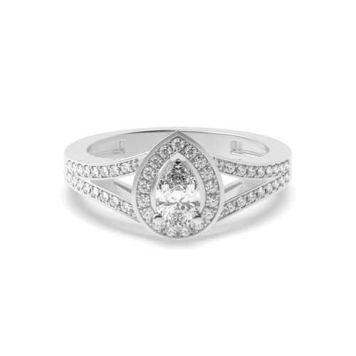 4 Prong Split Shank Lab Grown Diamond Halo Engagement Ring